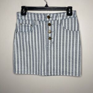 BILLABONG Womens Striped Denim Mini Skirt EUC Sz 25 Button-Fly Cotton Pockets
